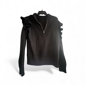 Black Women's Sweater with Ruffle Details
